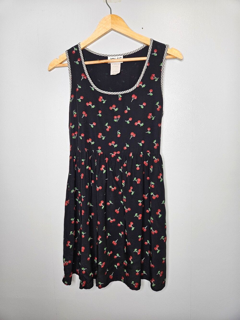 Vintage Cherry Print Mini Dress Small Sleeveless Retro 90s Diner Kitschy Fruit